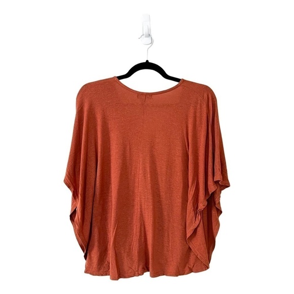 DEMOCRACY Linen Blend Short Sleeve Faux Wrap Terracotta Top Small - Picture 3 of 3